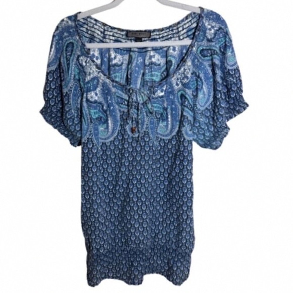 Nine West Blue Paisley Peasant Tunic Top